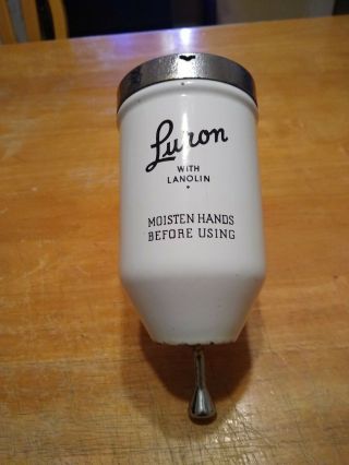 Vintage Luron With Lanolin Powder Hand Soap Dispenser Porcelain And Metal