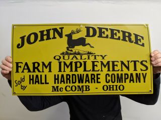 Large Old Vintage John Deere Farm Implement Tractor Embossed Metal Gas Sign