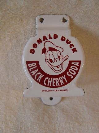 Vintage Porcelain Donald Duck Black Cherry Soda Drink Wall Mount Bottle Opener