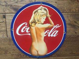 Vintage Coca Cola Heavy Porcelain Sign 12”
