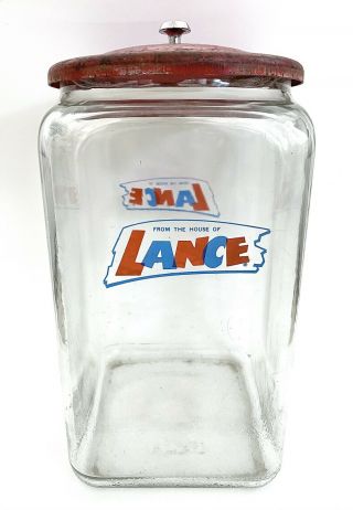 Vintage “from The House Of Lance” Cookie/cracker Jar W/ Lid•store Display•13”