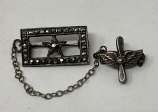 Vintage Sterling Silver Wwii Us Army Pilot Wings Propeller Marcasite Pilot Pin