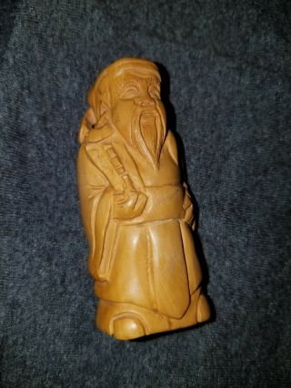 Small Vintage 3 Inch Chinese Wise Man Wood Carving Sage