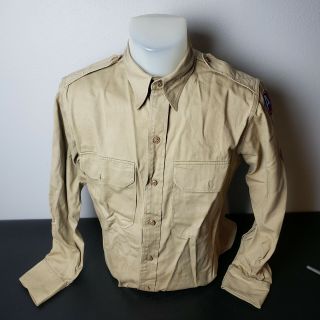Wwii Us Army Khaki Uniform Drill Dress Shirt With Patches 3rd Army