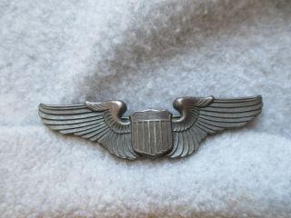 Wwii Sterling Silver Pilot Wings Pin Back Us Army Air Corps Full Size