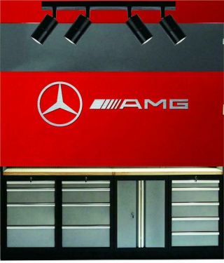 Amg Logo And Lettering Brushed Aluminum 6 Feet Wide Garage Sign Gift