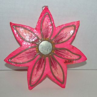 Vintage Signed De Sela Hot Pink Star Christmas Ornament Made In Mexico 6.  5 " H