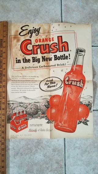 Rare 1955 Orange Crush Soda Promotional Poster Salesman Ad Vintage Sign Store