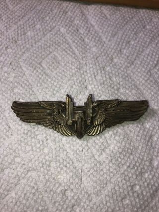 World War 2 Wwii Sterling Silver Service Bomber Pilot Wings Pin 3”