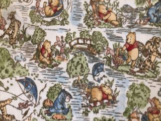 Vintage Classic Disney Winnie The Pooh Flannel Blanket Raw Hem Plush Fabric