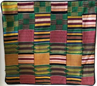 Kente (?) Cloth Strip - Weave Textile Pillow Cover Woven 16”x15” Made In Turkey