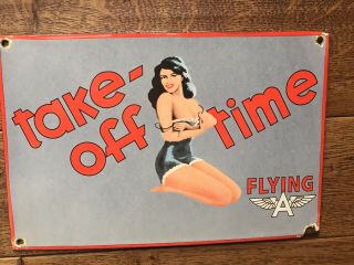 Vintage Flying A Gasoline Heavy Porcelain Gas & Oil Sign 12”x8”