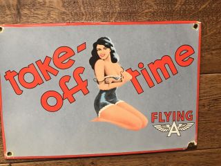 Vintage Flying A Gasoline Heavy Porcelain Gas & Oil Sign 12”x8” 2