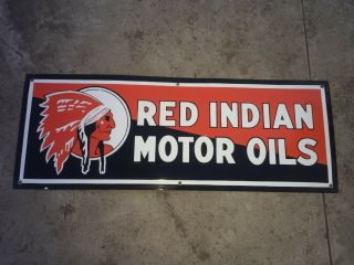 Porcelain Red Indian Motor Oil Enamel Sign Size 32 " X 12 " Inches