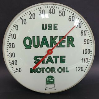 Vintage Quaker State Motor Oil Thermometer 12 " Glass Front Gas Station Curb Sign