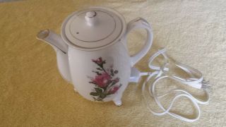 Vintage Porcelain Ceramic Electric Tea Coffee Pots Rose Pattern Labeco Japan