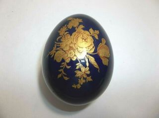 Vintage Rochard Limoges Porcelain Egg Trinket Box Cobalt Blue Gold