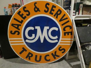 Porcelain GMC Sales and Service Double Sided Dealer Sign 42 Inches 2