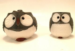 Kotobuki Gray/blue Owl Tea Pot & Cup Japanese Minoware