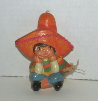 Vintage Signed De Sela Boy In Sombrero Christmas Ornament Made In Mexico 5 " H