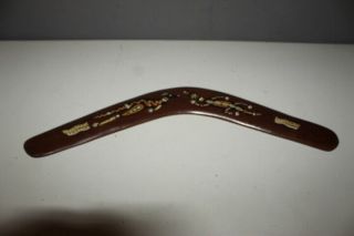 Vintage Queensland Carved Australian Aboriginal Wood Painted Boomerang 45 Cm Ab