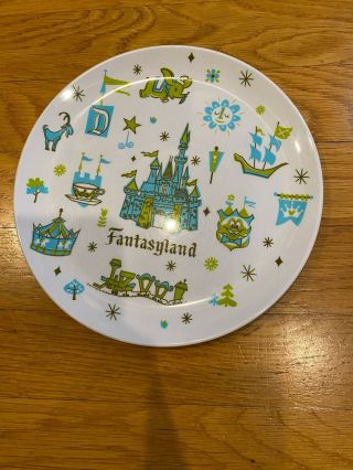 Vintage Disney Parks Disneyland Melamine 8”plate Fantasyland Collectible Map