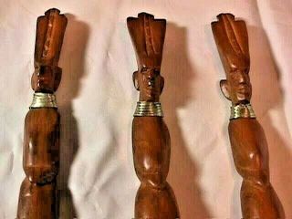 Vintage Primitive African Style Hand Carved Wood Utensils Spoon Fork Knife