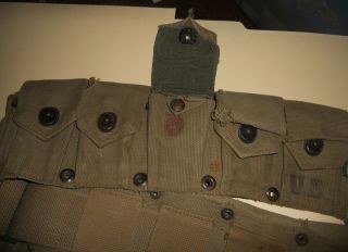 WWII US ARMY M1 GARAND RIFLE AMMO BELT 10 POUCHES REPAIRED RM CO. 2