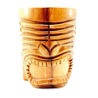 Vintage Hand Carved Tiki Monkey Pod Teak Wood Hawaiian Mug Cup Kitsch Barware