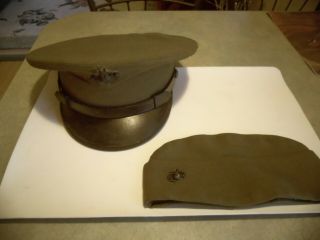 2= Ww2 Usmc Us Marine Corps Wool Green Dress Visor Cap Hat