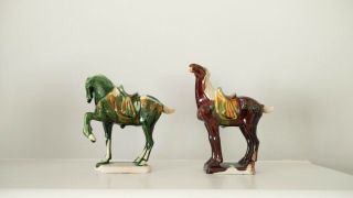 Vintage Chinese Tang Dynasty Style Ceramic Horses Figurine Set Of 2