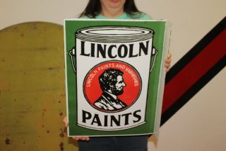 Lincoln Paints & Varnishes Paint Gas Oil 2 Side 20 " Porcelain Metal Flange Sign
