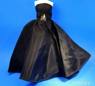 Barbie Doll Sized Black Satin Gown / Dress Minty Vintage 1960 