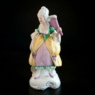 Vintage 7 " Tall Victorian Lady With Fan Hand Painted Figurine,  Germany,  Numbered
