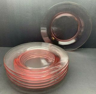 Vintage Pink Depression Glass 8 1/2 " Octagon Dinner Plates - Set Of 6