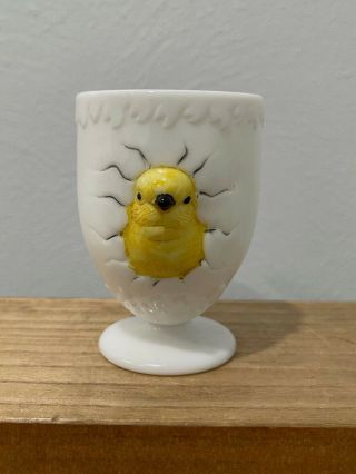Vintage Westmoreland Milk Glass Hatching Chick Egg Cup / Toothpick Holder