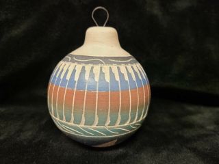 Native American Navajo Handmade Christmas Ornament Etched Pottery Colored - King