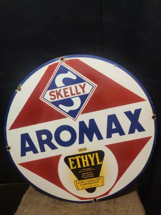 Skelly Aromax Gasoline Porcelain Enamel Signs 30 In Ssp