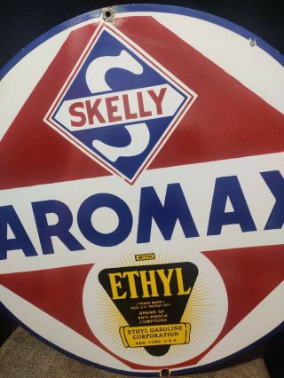 SKELLY AROMAX GASOLINE Porcelain Enamel Signs 30 In SSP 2