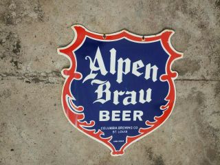 Porcelain Alpen Brau Beer Enamel Sign Size 24 " X 22 " Inch