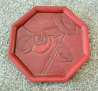 Vtg Japanese Carved Lacquer Tray Octagon Shape,  Persimmon Design,  Artist Signed
