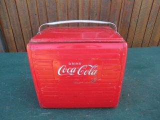 Great 1950s Red Coca Cola Cooler Chest With Lid Drink Soda Great Decoration