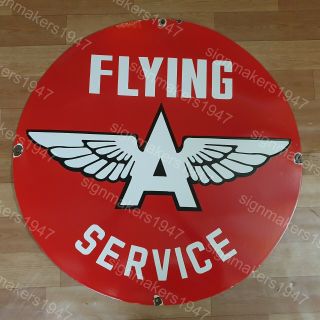 Flying A Service Porcelain Enamel Sign 30 Inches Round