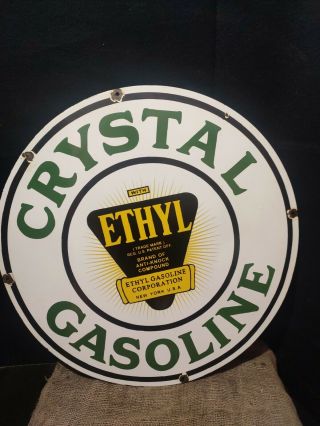 Crystal Gasoline Porcelain Enamel Sign 30 In Ssp Single Side
