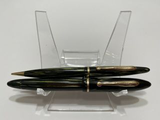 Vtg Sheaffer Balance Marine Green Gft Vac - Fil 3 Gold Xf Nib Fountain & Pencil