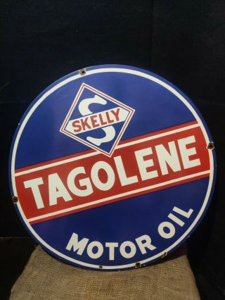 Skelly Tagolene Gasoline Porcelain Enamel Sign 30 In Ssp Single Side