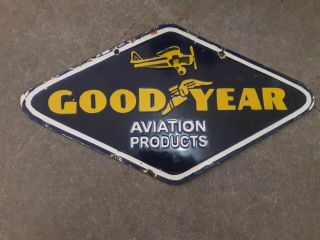 Porcelain Goodyear Aviation Products Enamel Sign Size 10 " X 18 " Inches 2sided