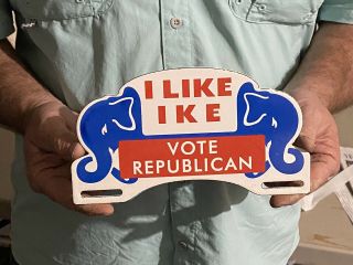 I Like Ike Vote Republican License Plate Topper Gas Oil Porcelain Metal Sign