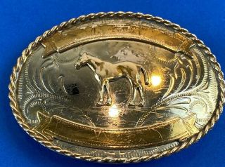 Vintage Horse Award Western Belt Buckle Made From German Silver