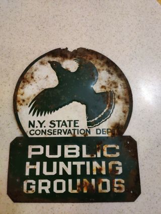 Vitage York State Conservation Dept.  Public Hunting Grounds Sign